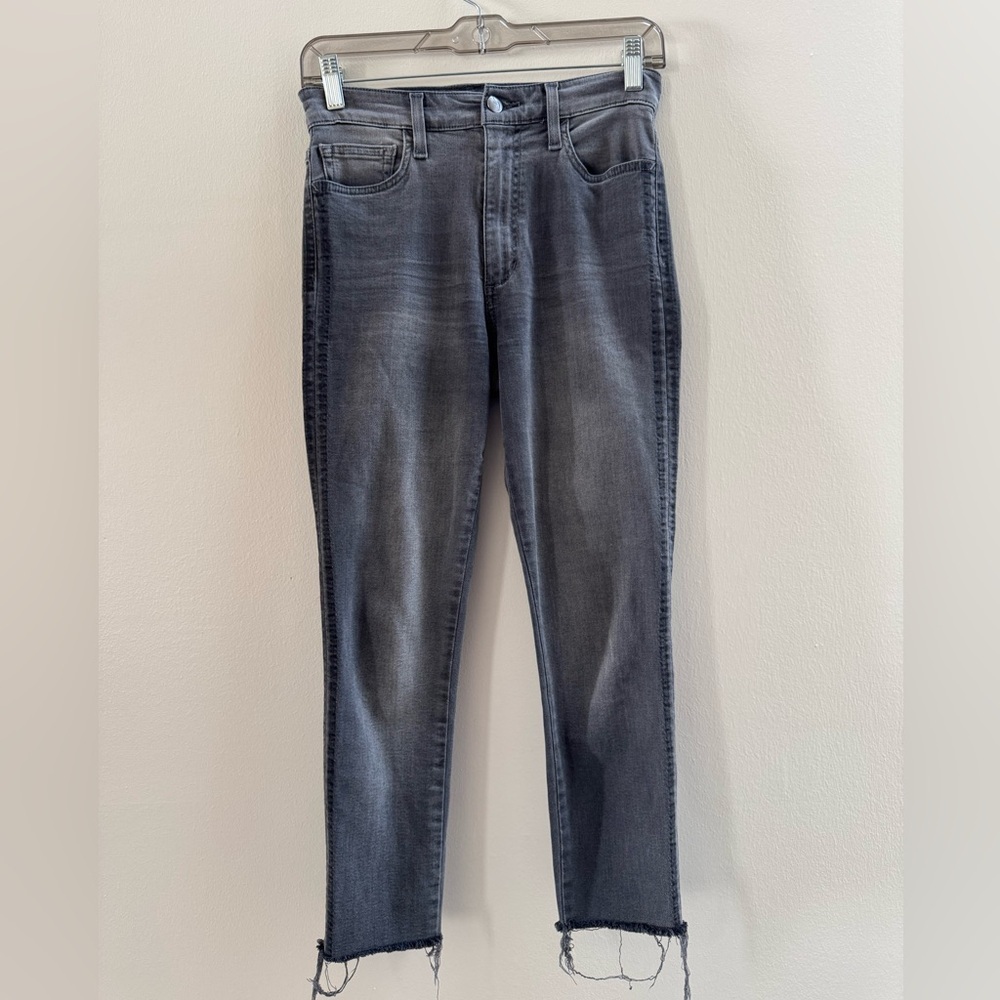 Joe’s High Rise Skinny Stretch Gray Raw Hem Ankle Jeans